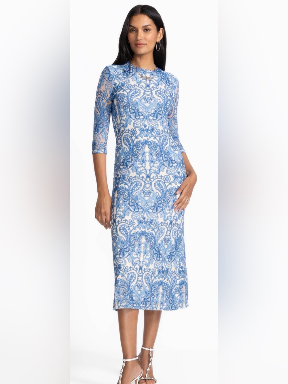 Jade Johnny Was Wynifred Mesh Midi Dress Blue White Size Small